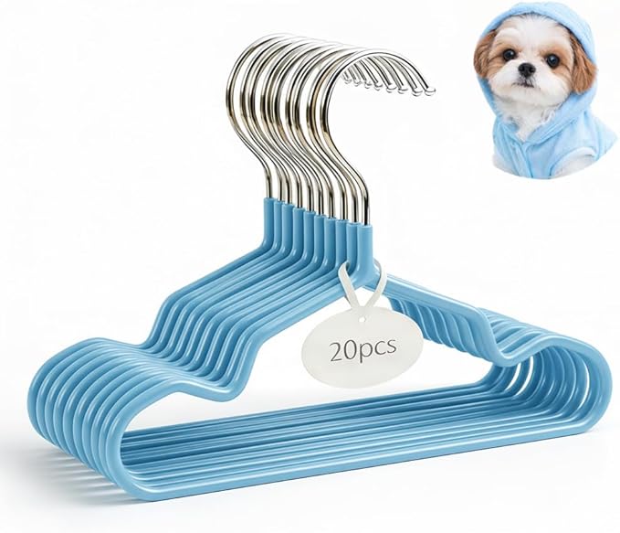 20PCS Small Dog Clothes Hangers, Non-Slip Slim Space-Saving Design for Puppies, Chihuahuas & Small Pets (Blue)