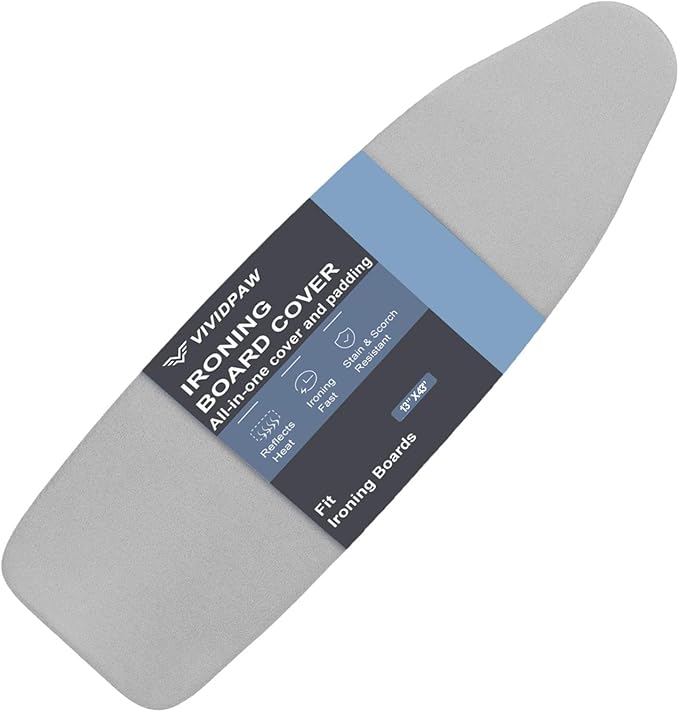 Ironing Board Cover and Pad, Small Size 13x43, 12x42, Thick Padding, Elastic Edge, Silicone Coated, Adjustable Fastener, Heavy Duty Padded Iron Board Covers (Grey, 13" x 43")