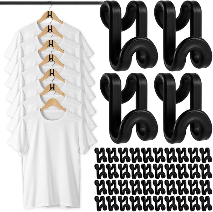 160 PCS Clothes Hanger Connector Hooks S Shaped Space Saving Closet Hanger Extender Hooks Heavy Duty Reusable Clothes Hangers Connector for Wardrobe Closet (Black-160PCS)