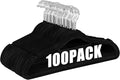 SUPER DEAL Velvet Hangers 100 Pack, Non-Slip Clothes Hangers with Tie Bar and Shoulder Notched Premium 360 Degree Swivel Hook for Coat Suit Pants Dress Closet Space Saving, Black
