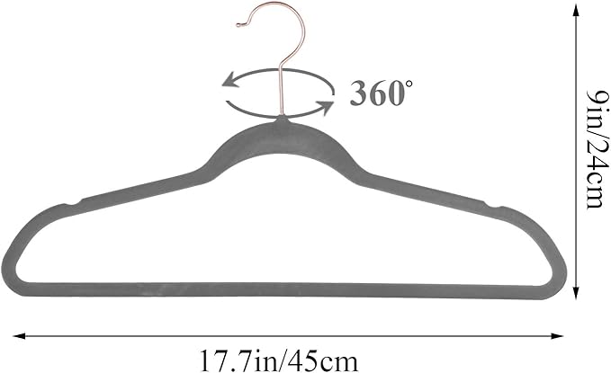 VECELO Premium Velvet Suit Hangers Heavy Duty (50 Pack) - Non Slip & Space-Saving Clothes Hangers with 6 Finger Clips and Tie Rack Excellent for Men and Women (Gray)