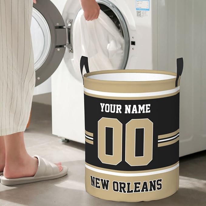Custom New Orleans Laundry Hamper Personalized Laundry Basket Customized Name And Number Collapsible Storage Basket for Bedroom Bathroom Living Room Gifts