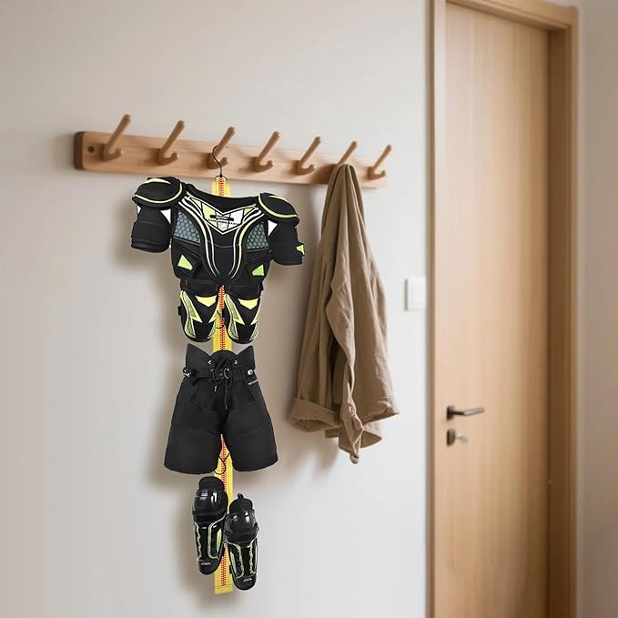 Hockey Hanger Portable Hanging Dryig Rack Hockey Gifts for Home and Outdoor Using in Ice Hockey Skating Football Camping Fishing 5 Hooks (Yellow)