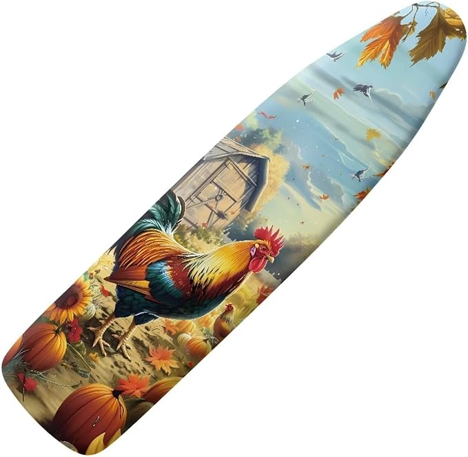 Farm Rooster Ironing Board Cover, Resist Scorching and Staining, 15x54 Heavy Duty Iron Pad Covers Standard Boards with Elastic Edges