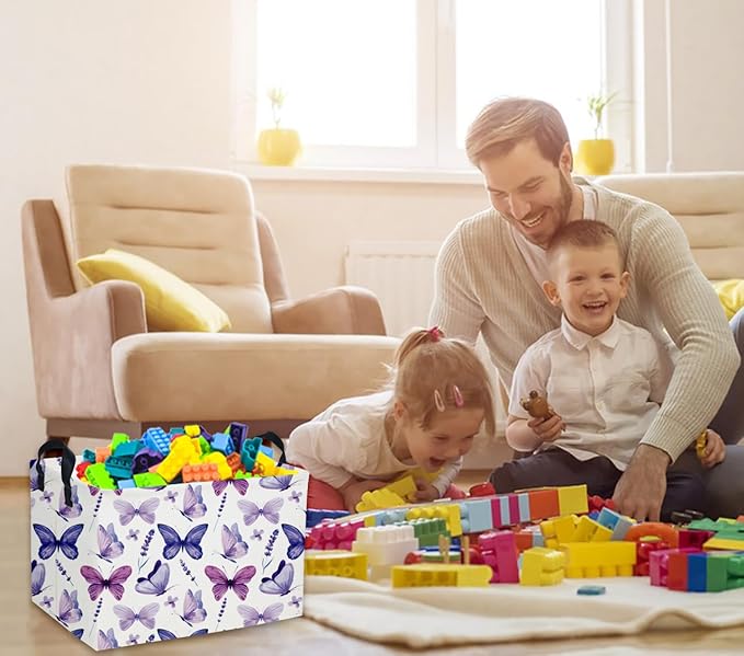 Rectangular Butterfly Baskets Girls Basket Kids Storage Bins Girls Storage Bin Organizer Box Room Decor for Home(Purple Butterfly)