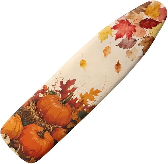 Iron Board Cover and Pad Thanksgiving Pumpkin Print Standard Size Soft Stain Resistant Extra Wide Ironing Board Cover with Hook and Loop 54x15 inches