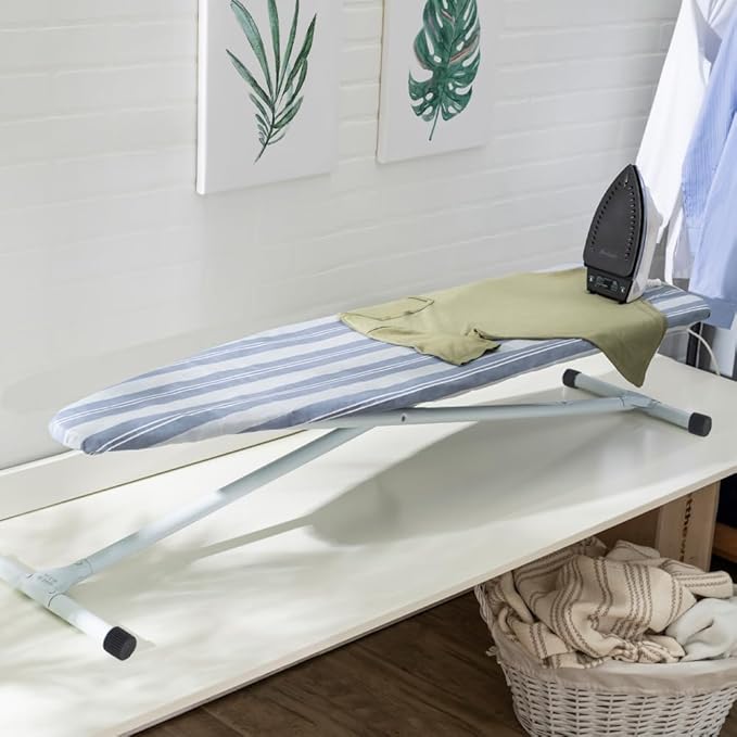 Full Size Ironing Board with Cover & Pad – USA-Made with Enhanced Grip Feet for Extra Stability – Adjustable Steel T-Legs 35" High – Perforated Top – Durable Iron Board for Home, Laundry Room, Stripe