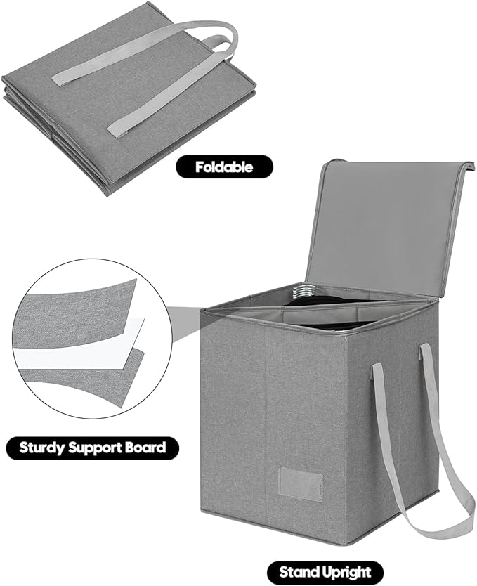 Qozary Clothes Hanger Organizer Bag-Rigid Hanger Storage Containers with Lid for Dustproof, Large Sturdy Hanger Caddy Organizer Box with Handle