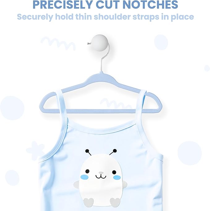 InfiniPower 30 Pack Kids Velvet Hangers, 11 Inch Baby Hangers with Non-Slip Design for Toddler Closet, Infant Clothes, Coats & Skirts, Blue