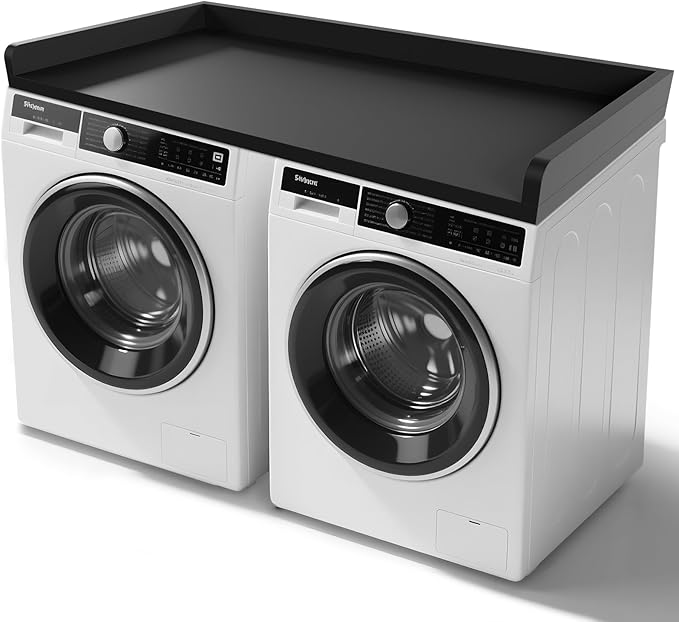 GCCSJ Washer Dryer Countertop, 54" Width x 27.5" Depth Wood Laundry Topper with Edge & Non-Slip Pads for Laundry Room Organization Storage & Clothes Folding, Black