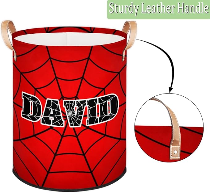 Spider Wed Personalized-Laundry-Hamper-Basket for Kids Custom Name Collapsible Storage Organizer Bin Dirty Clothes Toys Hamper for Boys Nursery in Laundry, Bedroom, Bathroom Gray
