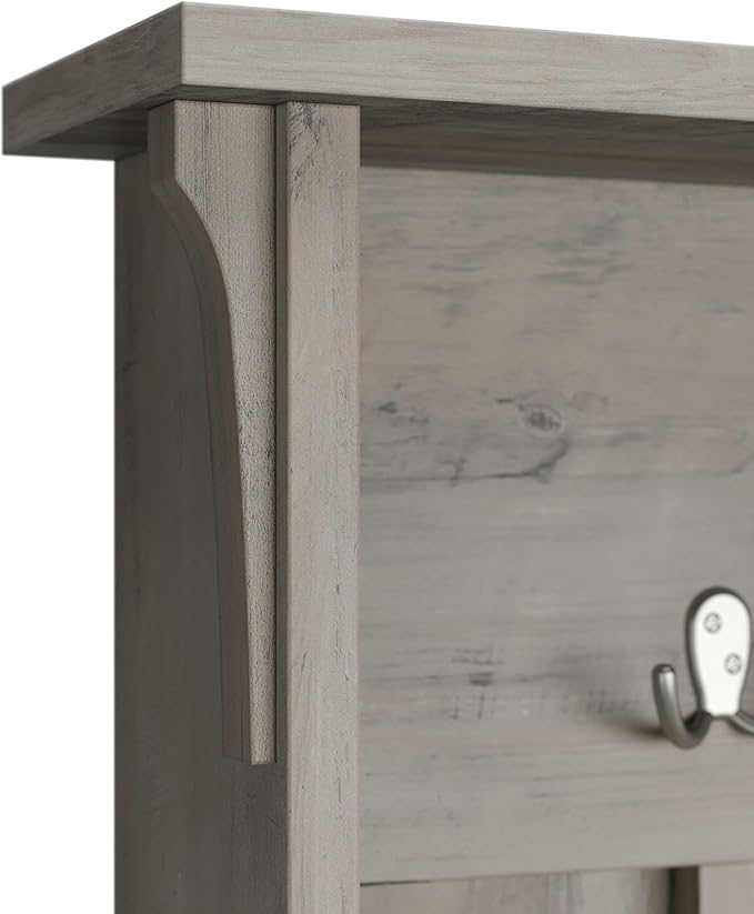 Bush Home Salinas Hall Tree with Shoe Storage Bench in Driftwood Gray, Multi-Purpose Home Organizer, Entryway Solution with Seating and Hooks
