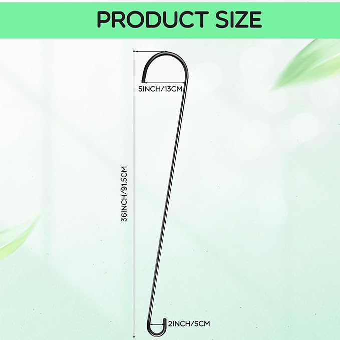 3 Pack 36 Inch Extra Long S Hooks for Hanging Plants, Heavy Duty Metal Tree Branch Hangers for Bird Feeders Flower Baskets Lanterns Black Vinyl Coated Garden Extension Hooks