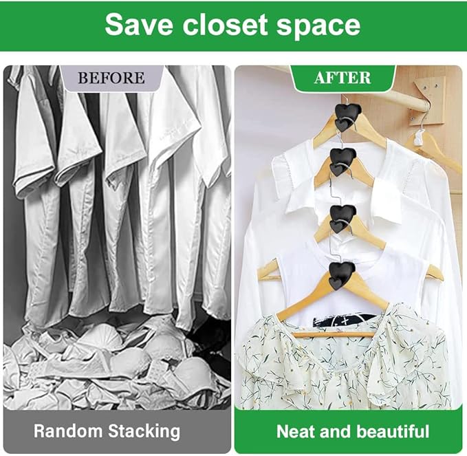 36 pcs Space Save Hanger Hooks, Clothes Hanger Connector Hooks, Space Save Closet Organizers, Triangles Hooks for Hanger,AS-seen-on-tv, Heart-Shaped Black