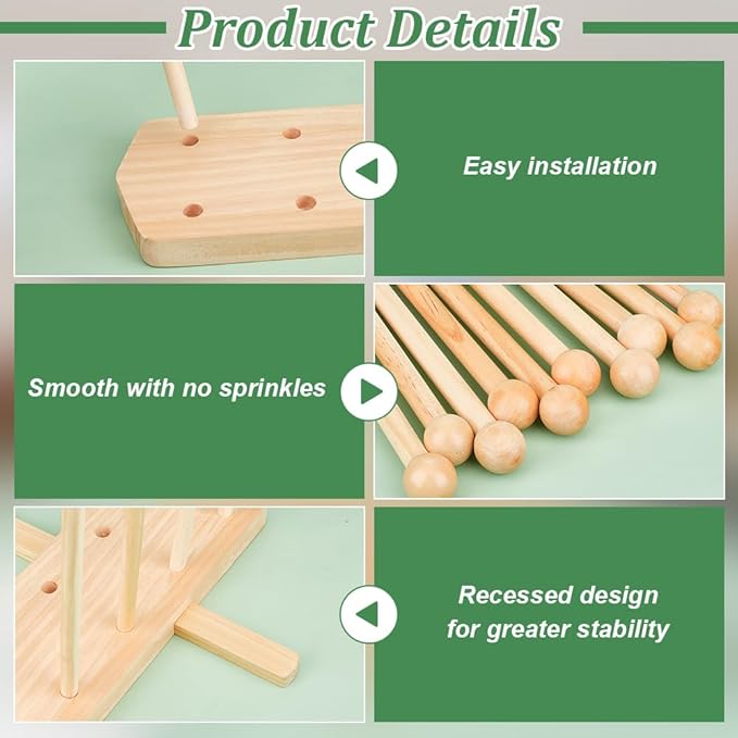 BENECREAT Plastic Bag Drying Rack, Reusable Bag Cup Drainer Holder with 10 Sticks Pinewood Drying Rack for Drying Food Storage Bags, Drinking Cups, Bottles, Dishcloths