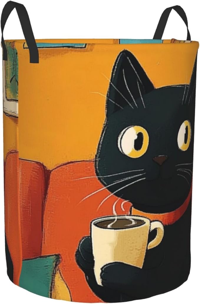 Cute Black Cat Print Laundry Basket For Storage Bins Gift Baskets Bedroom Clothes Hamper