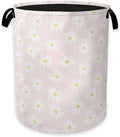 Pink Daisy Flower Laundry Hamper,Spring Floral Clothes Hamper for Laundry,Waterproof Oxford Toy Storage Collapsible Hampers for Bedroom, Dorm Room,Bathroom,16x20 Inch