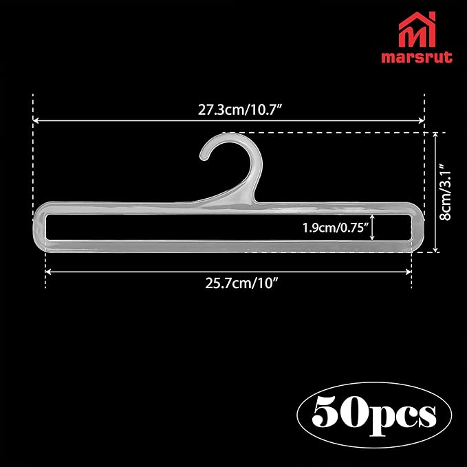 50 Packs Tea Towel Display Hanger, 10.7" Long Multifunctional Plastic Hangers Storage Racks for Hanging Storing Legging Sock Scarf Clothes Retail Wardrobe Ties Shawls Rings Belts Scarves - White
