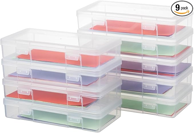 novelinks Plastic Clear Storage Containers for Organizing, Craft Storage Organizers and Stackable Storage Bins with Lids for Pencil Box, Bead, Cookie Cutter, Board Game (9 Pack Medium)