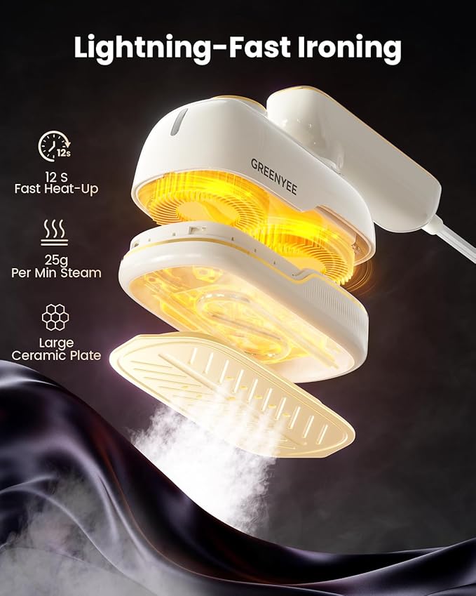 Travel Steamer Iron for Clothes, Portable Handheld Garment Steamer with 6 Smart Modes, Strong Penetrating Steam, 180° Rotatable Handle, 150ml Large Tank for Home & Travel (White)