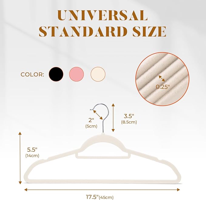 HOUSE DAY Velvet Hangers with Tie Bar 20 Pack Ivory, Clothes Hanger Non-Slip, Space Saving Felt Hangers for Pants, Coat, Suits, Shirt, Scarf, No Hanger Marks