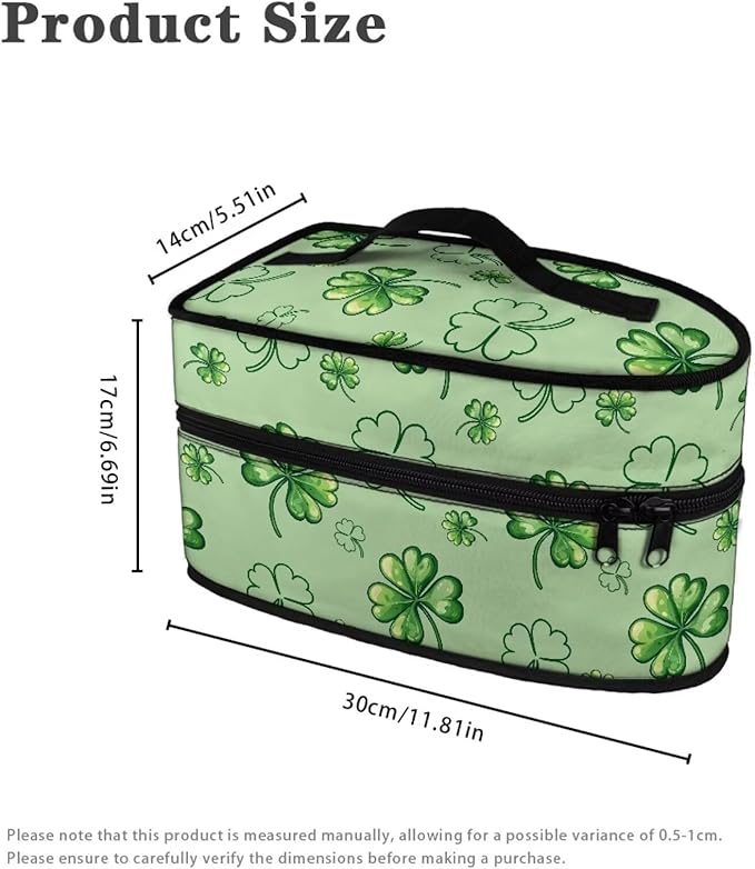 St Patricks Day Iron Portable Storage Bag with Zipper Closure Reusable Easy to Clean Clothes Iron Storage Case for Traveling Home, Four Leaf Clover