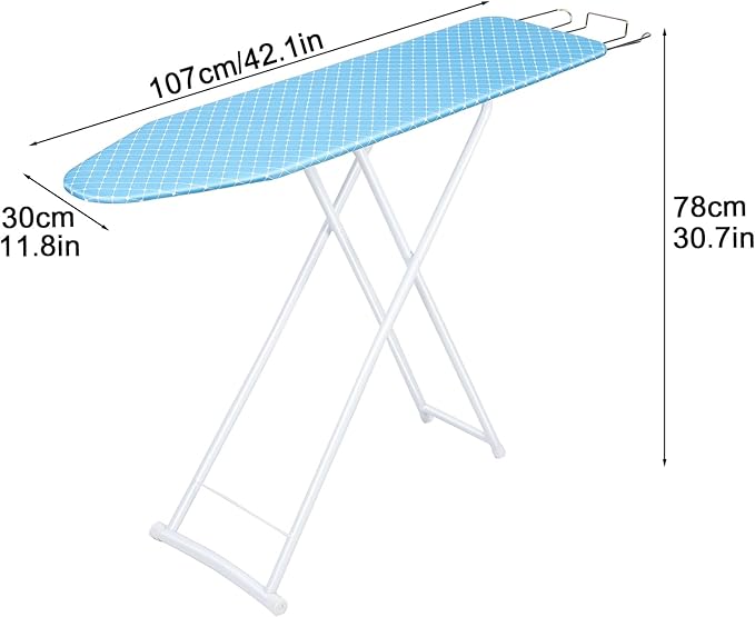 42 inch Ironing Board, Full-Size Folding Ironing Board, 4-Leg Fold-Up Household Ironing Board, Extended Ironing Board Outside with Removable Heat-Resistant Cover Blue