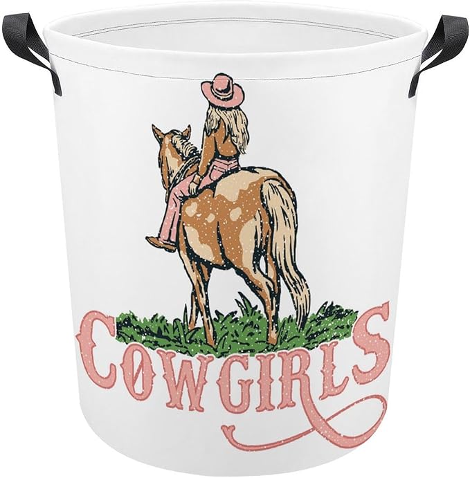 Western Laundry Basket Cowgirl Hamper Clothes Toy Storage Bin for Bedroom Bathroom Pink Western Decor