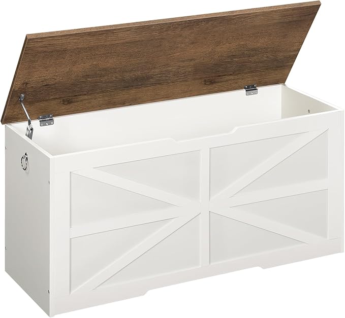 Storage Chest, 39.4" Toy Chest, Modern Storage Bench with Safety Hinge, Toy Box, Farmhouse Style, for Bedroom, Living Room, Walnut and White MCW10WL