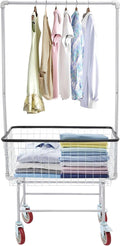 Laundry Cart with Clothes Rack, Rolling Laundry Basket with with Wheels, Commercial Laundry Basket, Steel Frame with Chrome Finish, Heavy Duty Wire Laundry Cart for Laundry