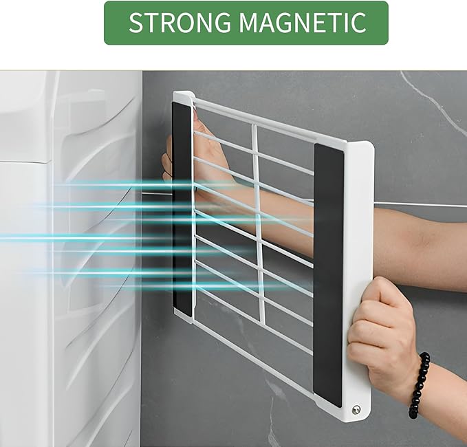 Magnetic Multi-Purpose Organizer Shelf – Space-Saving Side Storage for Washing Machine, Fridge & Bathroom, Folding Towel Rack for Laundry Room & Camper Sink Area – White