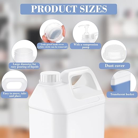 mwellewm 2 Pcs 1 Gallon Jugs with Caps Empty Plastic Gallon Containers with Lids Oil Container Automotive Square Plastic Storage Bottle for Liquids Water Laundry Detergents Home and Commercial Use