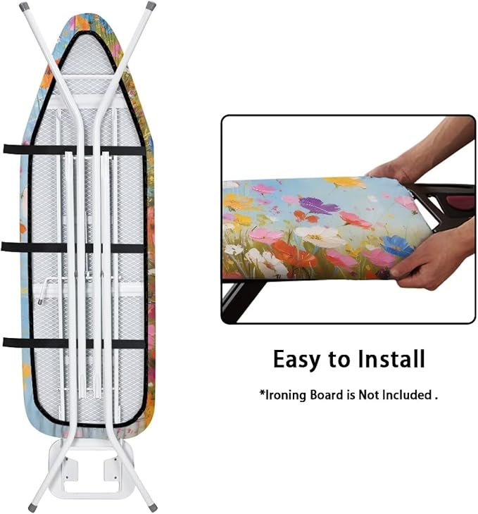Flower Butterfly Ironing Board Cover and Pad Heat Reflective Stain Resistant Iron Board Cover with Padding Standard Size 15x54 Pressing Cloth for Ironing