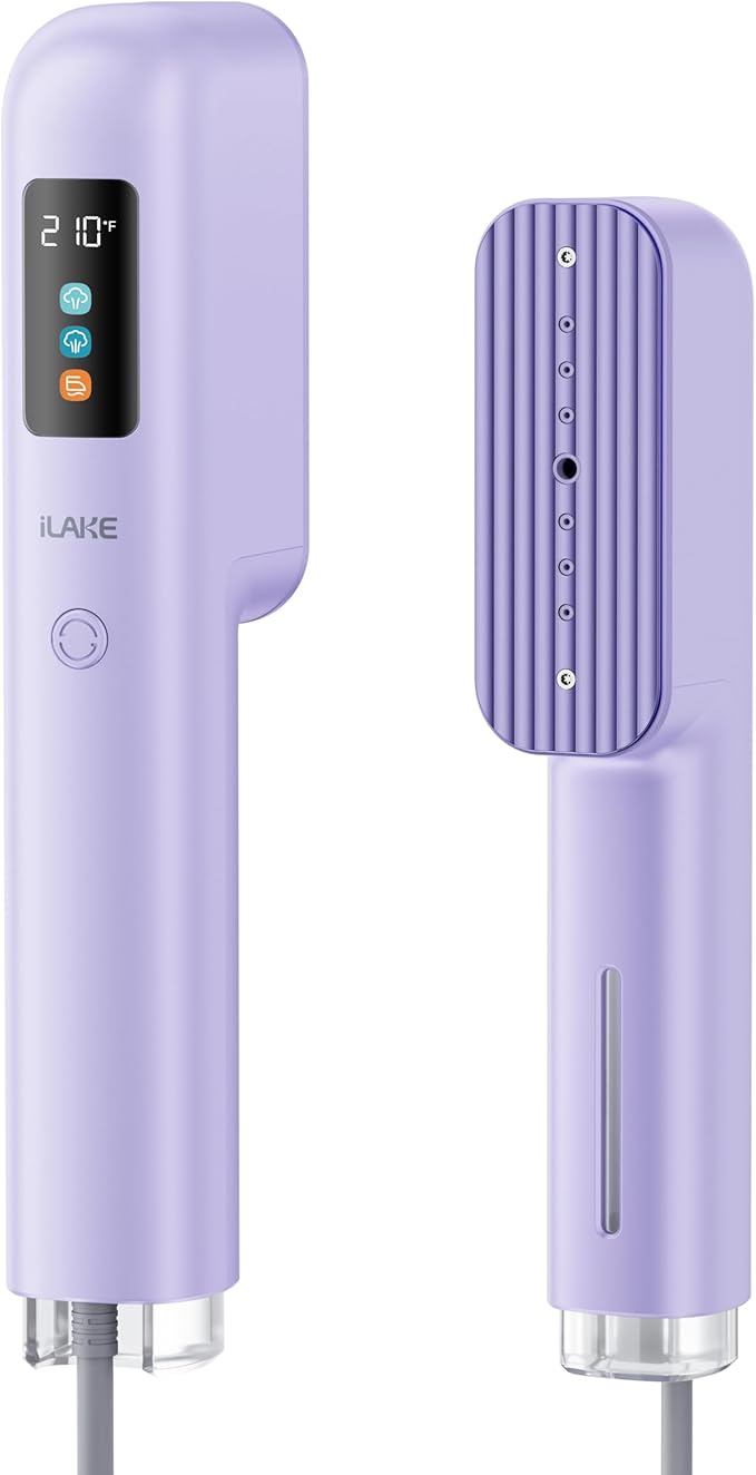 Travel Steamer for Clothes, 100-240V Dual Voltage Handheld Steamer & Iron 2-in-1, Digital Display, 20s Heat Up, Auto Shut-Off, Worldwide Use for Home & Business Travel, Light Purple