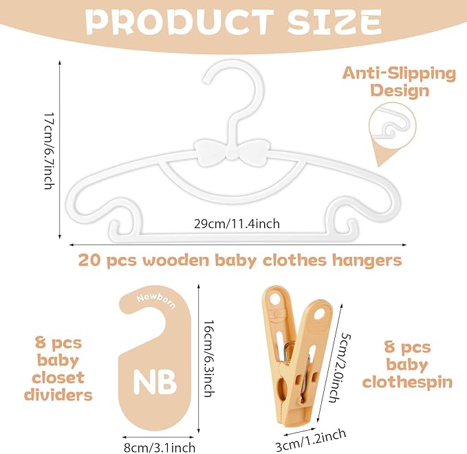 20 Pack Baby Clothes Hangers with 8Pcs Baby Closet Dividers and 8Pcs Clips, Non-Slip Toddler Clothing Hanger with Dividers for Sorting, Nursery Closet Organizer for Newborn Kids Boys Girls (Boho)