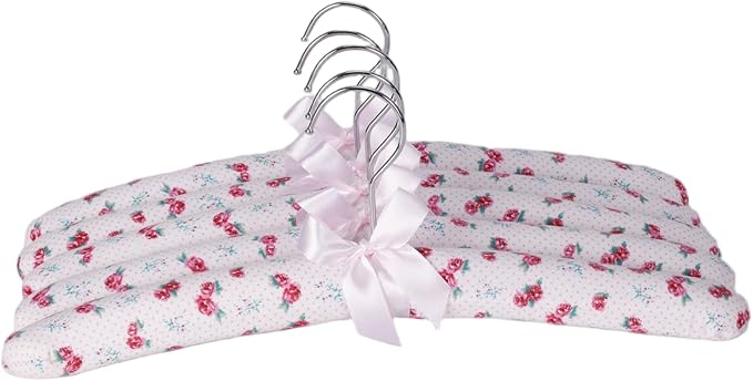 Anti-slip Satin Padded Clothes Hangers with Rotatable Hooks No Shoulder Bump for Women Heavy Sweaters, Coats, Suits Satin Fabric Covered, Set of 10 (Little Flowers)
