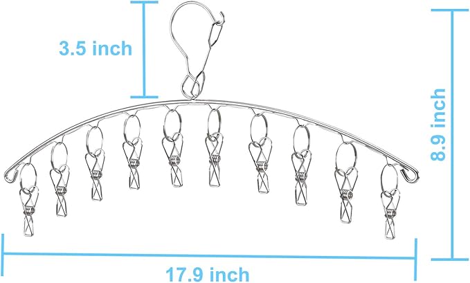 Seropy Clothes Hanger with 10 Clips Laundry Drying Rack 6 Pack, Clothes Drying Rack Stainless Steel Sock Hangers Windproof Clip and Drip Hanger for Drying Socks, Bras, Towel, Underwear, Baby Clothes