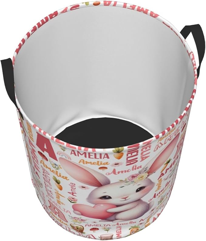 Personalized Bunny Laundry Basket For Baby Kids Boys Girls Adult Custom Hamper Basket With Name For Bathroom Bedrooms Collapsible Baby Laundry Basket, Dirty Clothes Hamper With Handles