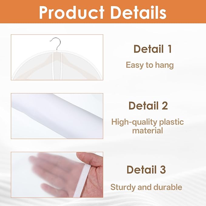25 Pcs Shoulder Covers for Hanging Clothes, 24 x 17 Inch Plastic Garment Cover Clear Dust Clothes Hanger Covers for Coats, Dress, Suit, Sweater, Jackets