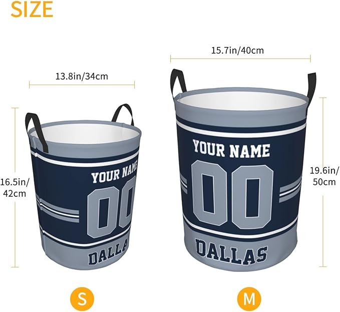 Custom Dallas Laundry Hamper Personalized Laundry Basket Customized Name And Number Collapsible Storage Basket for Bedroom Bathroom Living Room Gifts