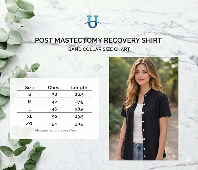 USBD Post Mastectomy Shirt with Drain Pockets Band Collar Post Op Recovery Tops