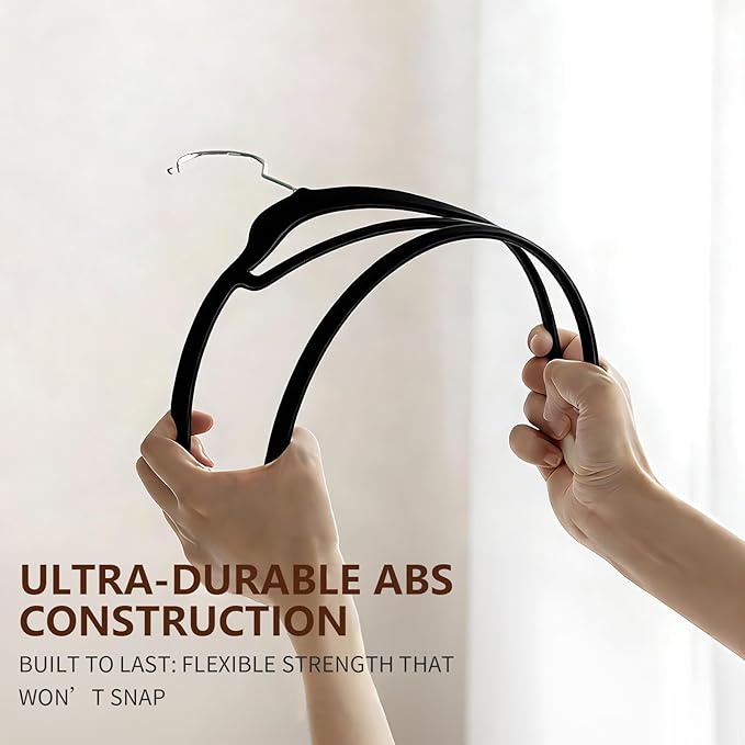 50 Pack Slim Non-Slip Velvet Hangers, Heavy Duty Space Saving Felt Coat Hangers with 360° Rotating Silver Hook (Black)