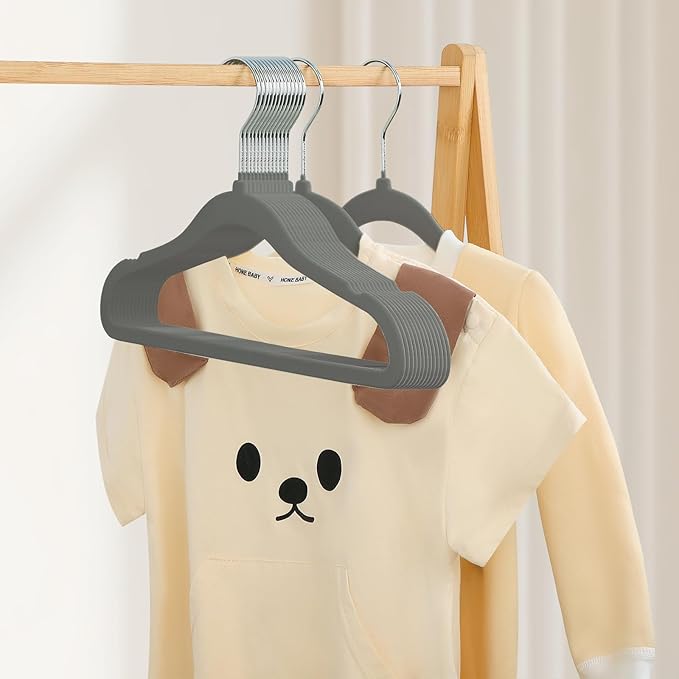 GoodtoU Kids Hangers 50 Pack Velvet Baby Hangers 11" Toddler Infant Hanger for Nursery Drak Grey