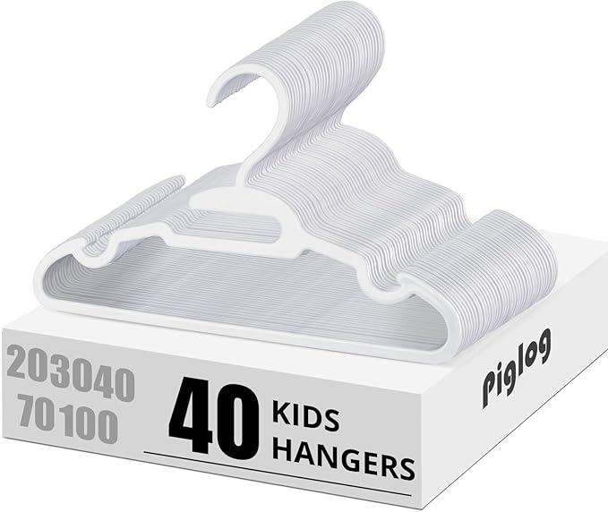 Baby Hangers 40PCS White Kids Hangers for Clothes Closet, Multifunctional Plastic Toddler Hanger for Children Infant Nursery Child Hanger - 11.4 Inch Design for Spacing Saving