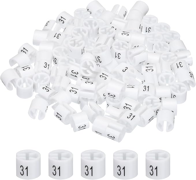 MECCANIXITY Clothes Hanger Marker Colored Hanger Sizer Garment Markers Tag (Number 31, White) for Garment Clothing Color Coding, Pack of 100 Pcs