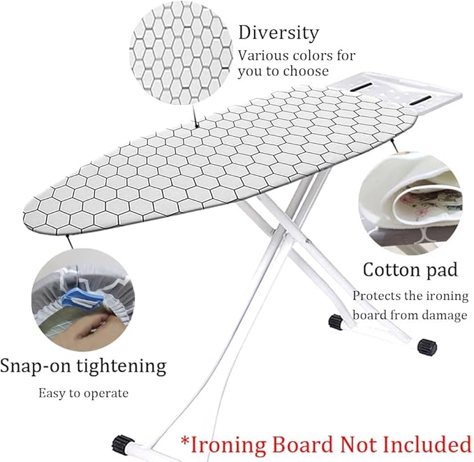Cotton Ironing Board Cover,35x12in 39x13in 43x13in 47x15in Ironing Board Cover and Pad Standard Size Homes Iron Board Cover Ironing Cover and Pad(White,35x12in)