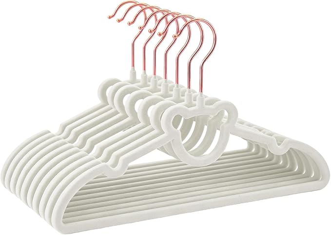 60 Pack Gray Velvet Kids Clothes Hangers - 12.6in for Ages 4-10, with Cute Bear, Rotating Rose Gold Hook, Non-Slip, Space-Saving Slim Felt Hangers for Toddler Coats, Jackets, Dresses