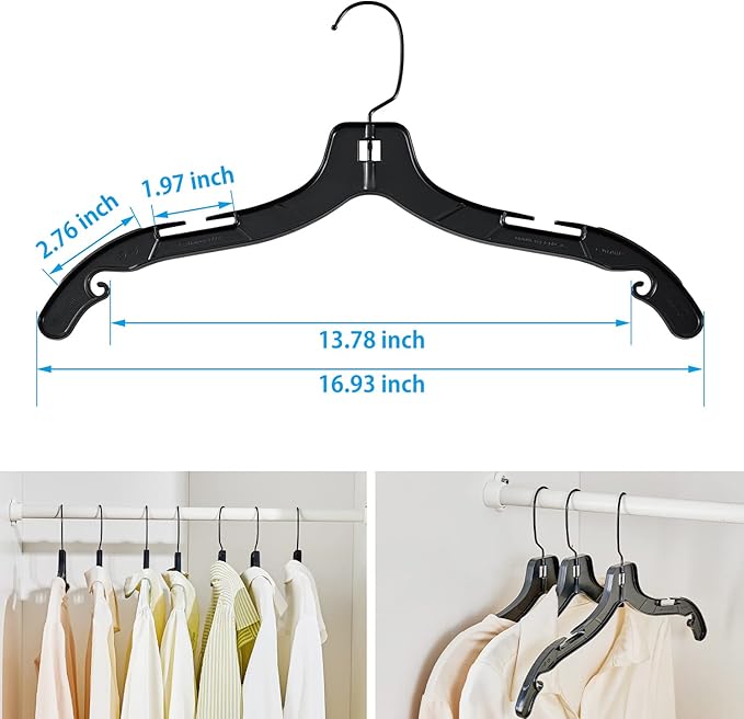 Donext Plastic Hangers with 360 Swivel Metal Hook, Heavy Duty Clothes Hangers, Durable Closet Hangers for Shirt, Coat and Dress (30 Pack, Black)