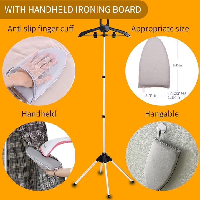 Foldable Garment Steamer Stand with Ironing Gloves for Clothes,Adjustable Steamer Rack with Two Clips for Suit Shirt Overcoat Vest,Steam Iron Stand for Bedroom Cloakroom,Steamer Hanger for Travel
