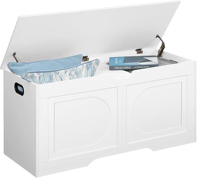 Storage Chest, 39.4” Toy Box, Entryway Storage Trunk, Shoe Bench with Storage, Engineered Wood Storage Cabinet with 2 Safety Hinges, Entrance Bench for Living Room, White SCWT2001